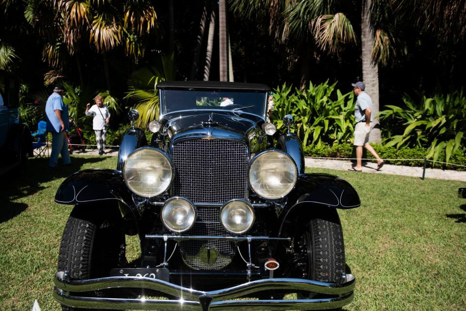 A 1929 Duesenberg Model J Convertible Sedan on display in West Palm Beach, Florida.