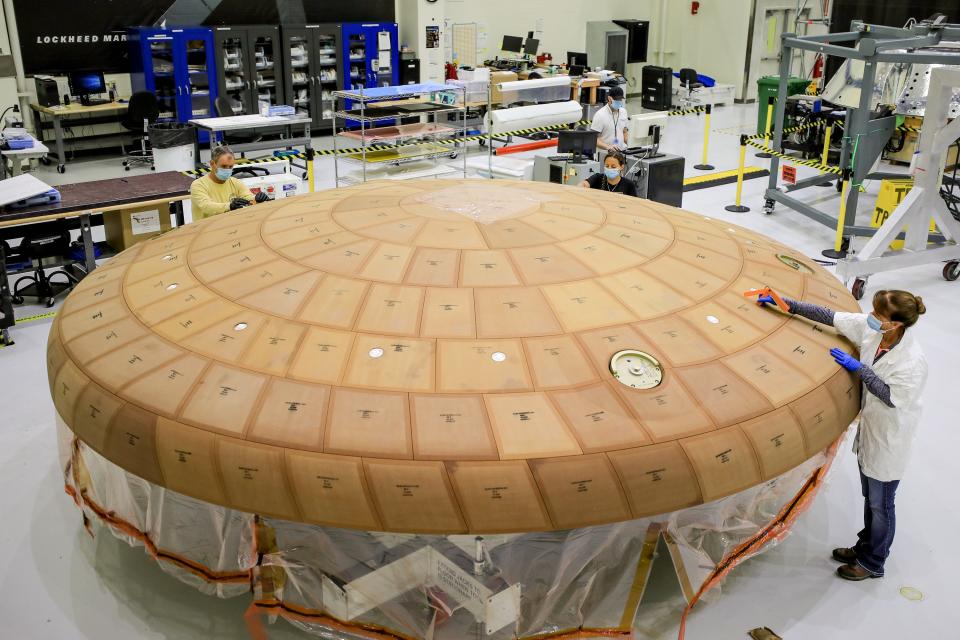 Technicians at NASA’s Kennedy Space Center in Florida recently finished meticulously applying ablative material to the heat shield for the Orion spacecraft.