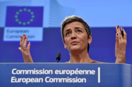 FILE PHOTO: European Competition Commissioner Margrethe Vestager holds a news conference at the EU Commission's headquarters in Brussels, Belgium December 8, 2017.  Reuters/Eric Vidal