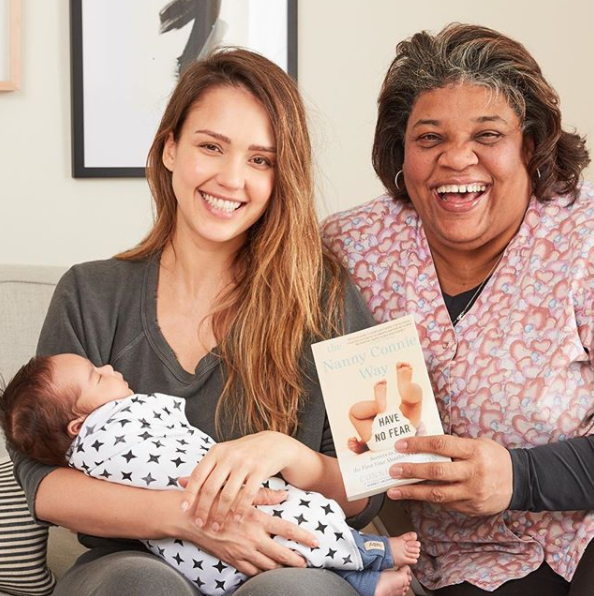 Connie is a nanny of celebrity kids, seen here with new mum Jessica Alba. Source: Instagram/JessicaAlba