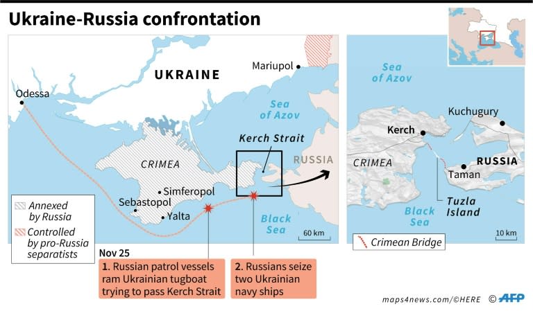 Map locating the Kerch Strait, Sea of Azov and area where Ukrainian ships were seized by Russia