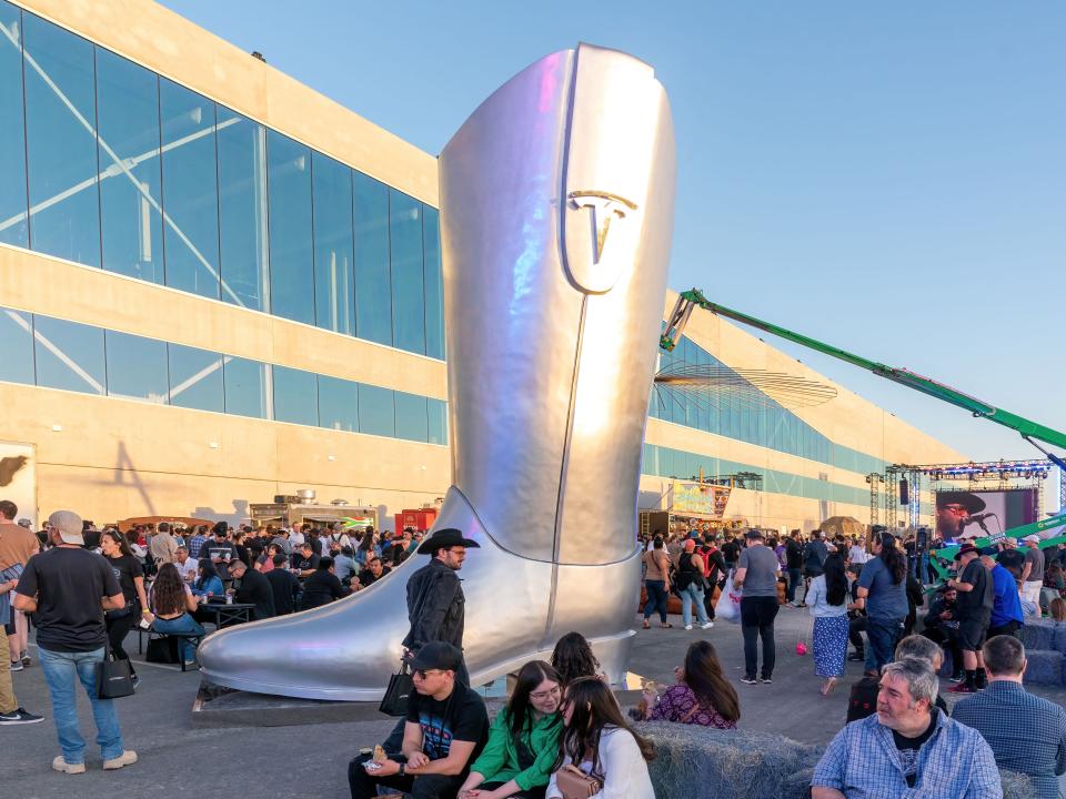 Tesla Giga Texas manufacturing facility during the "Cyber Rodeo" grand opening party on April 7, 2022 in Austin, Texas.