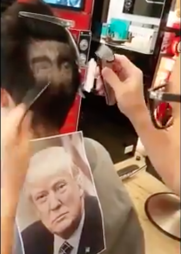 The hairdresser used an image of President Donald Trump as inspiration. (Photo: Storyful)