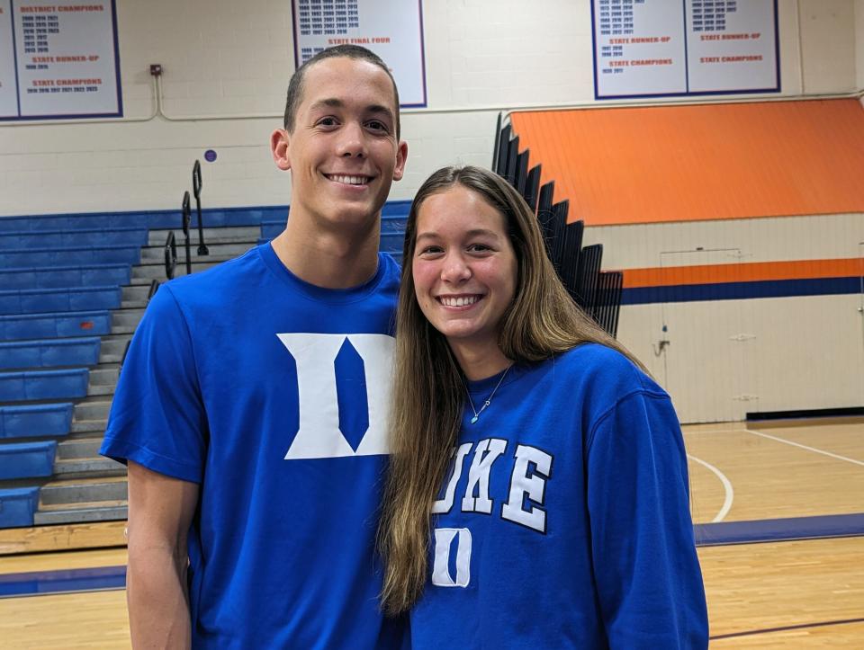 Twins Alex Meyers-Labenz and Kate Meyers-Labenz signed with Duke swimming during Bolles' signing ceremony on Wednesday.