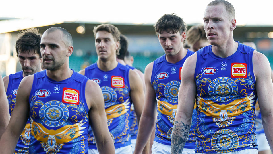 West Coast Eagles leave the ground after their loss to Hawthorn.