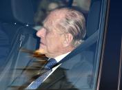 <p>The Duke of Edinburgh arrived at Buckingham Palace for his wife’s event. (Photo: Rex) </p>