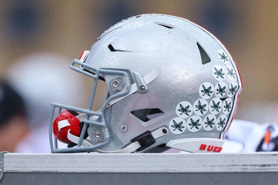 A general view of a Ohio State Buckeyes helmet during a college football game