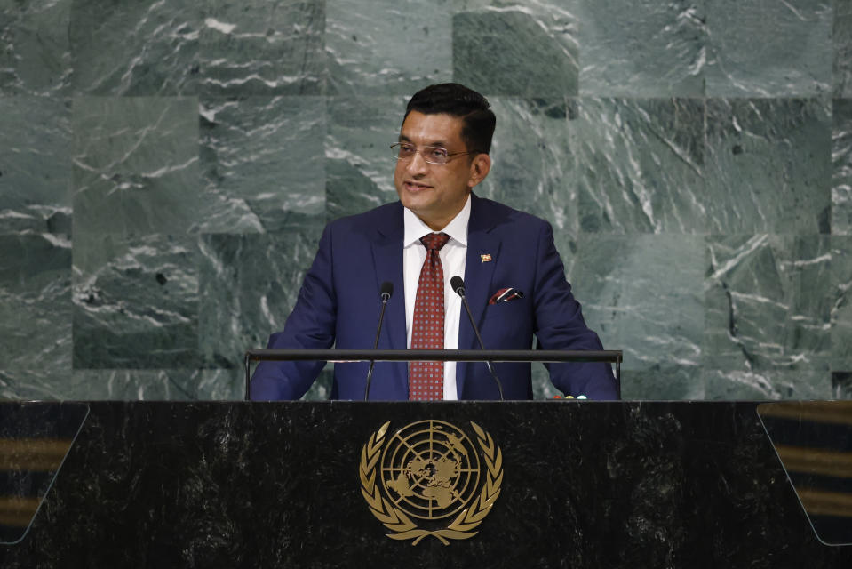 Foreign Minister of Sri Lanka Ali Sabri addresses the 77th session of the United Nations General Assembly, at U.N. headquarters, Saturday, Sept. 24, 2022. (AP Photo/Jason DeCrow)