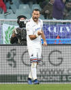 Sampdoria's forward Fabio Quagliarella celebrates after scoring during a Serie A soccer match between Fiorentina and Sampdoria at the Artemio Franchi stadium in Florence, Italy, Sunday, Jan. 20, 2019. (Claudio Giovannini/ANSA via AP)