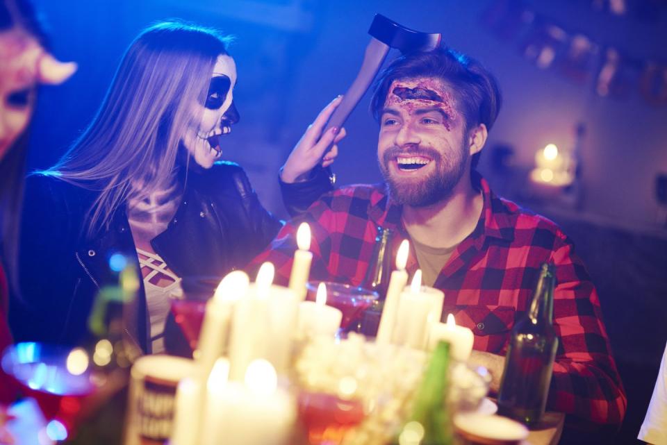 <p>Split into teams or play as individuals in a game of trivia that will test players' knowledge of Halloween traditions. You can start by using our <a href="https://www.countryliving.com/life/g37154795/halloween-facts/" rel="nofollow noopener" target="_blank" data-ylk="slk:impressive Halloween facts;elm:context_link;itc:0;sec:content-canvas" class="link ">impressive Halloween facts</a> for inspiration, then add your own questions to personalize the game. Whenever someone gets a question right they'll get a point, and whenever some answer incorrectly, they'll have to drink.</p>