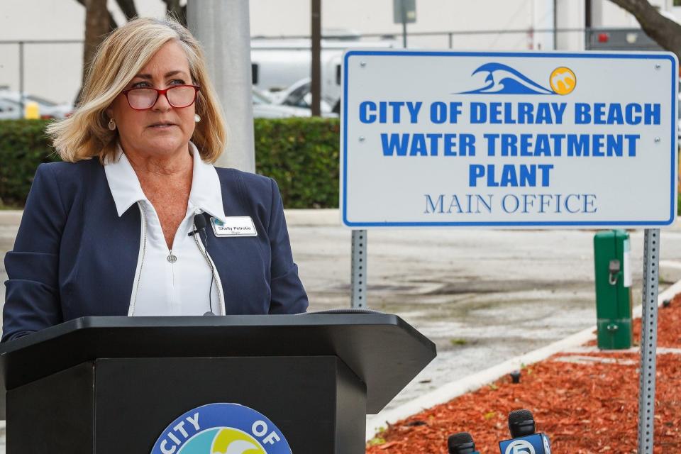 Mayor Shelly Petrolia at a joint press conference with Congresswoman Lois Frankel, D-West Palm 
 at the Delray Beach water treatment plant Tuesday in Delray Beach. Mayor Petrolia spoke about the planning steps for the new water treatment facility and numerous other city improvement projects.