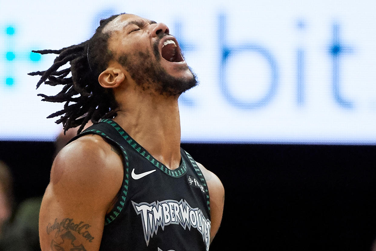 For veterans who have played alongside and against Derrick Rose, there was genuine love for seeing the three-time All-Star back on a pedestal. (Getty)