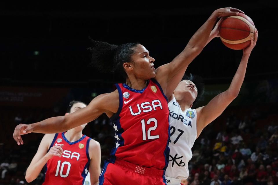 Team USA's Alyssa Thomas blocks a shot.