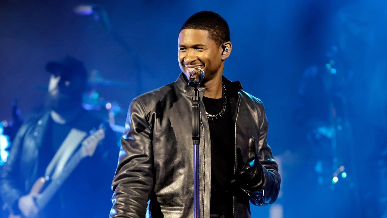  Usher performs onstage during a taping of iHeartRadio’s Living Black 2023 Block Party in Inglewood, California. (Photo by Kevin Winter/Getty Images for iHeartRadio ). 