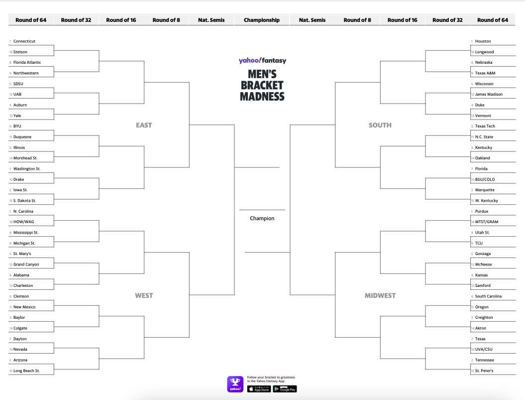 Click here for a printable NCAA men's bracket.