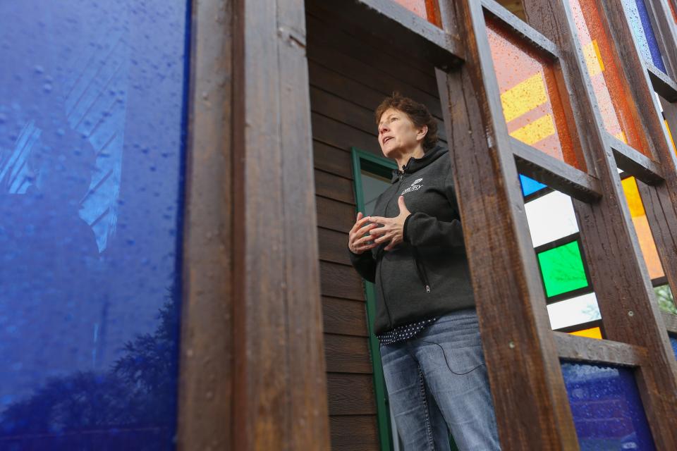 Traci Sooter, an architecture professor at Drury University, talks about the tiny house her students designed and built at the Revive 66 Campground, which serves Springfield's unhoused population.