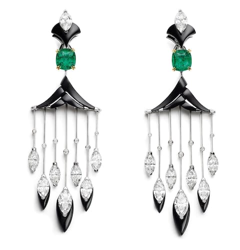 Emerald, onyx and diamond Cascades Royales earrings