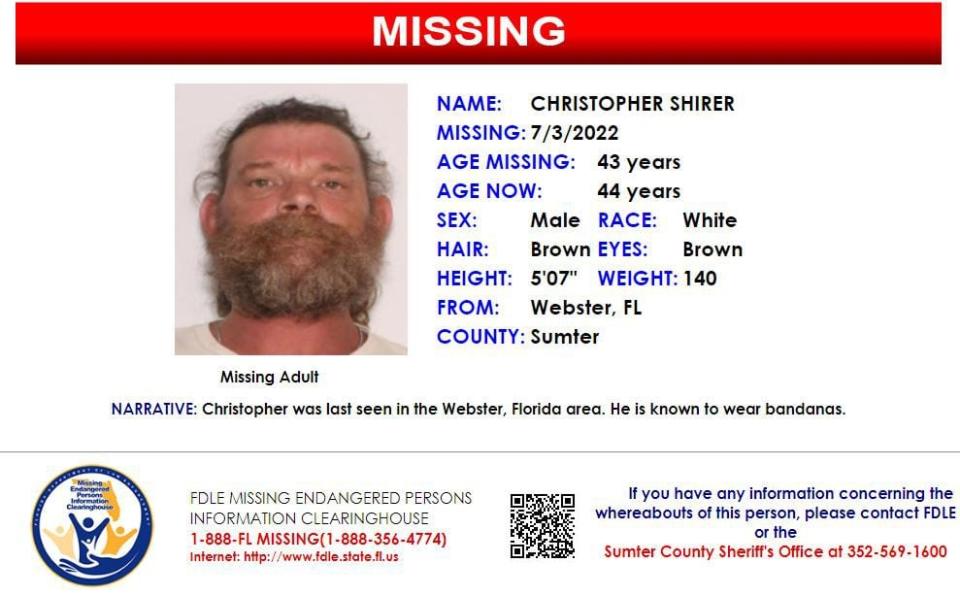 Christopher Shirer was last seen in Webster on July 3, 2022.