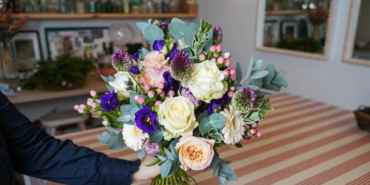 a bouquet of flowers on a table
