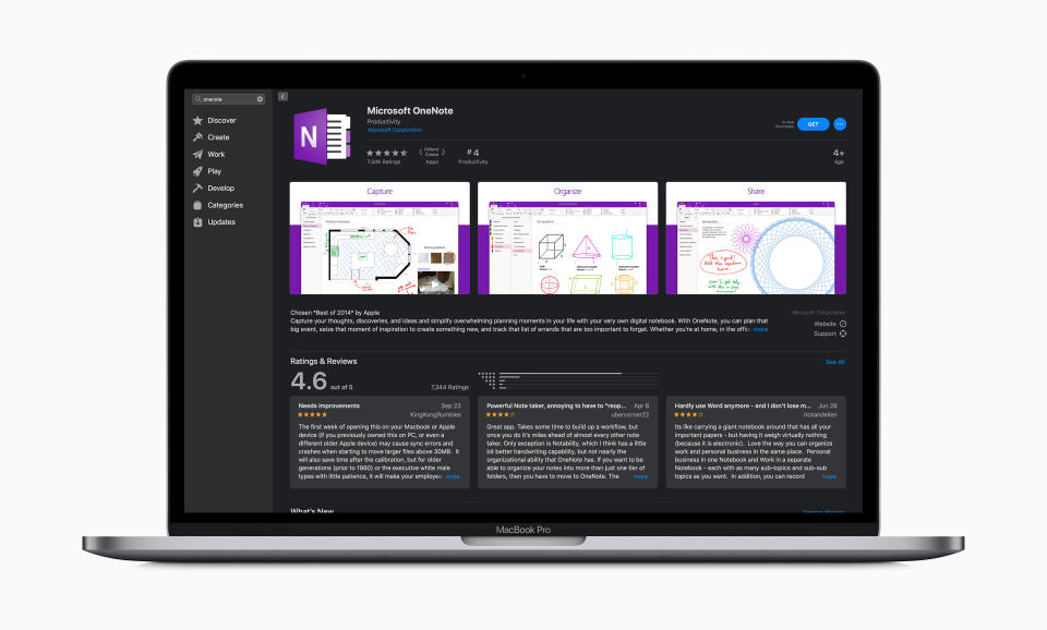 Microsoft OneNote available on a MacBook through the Mac App Store