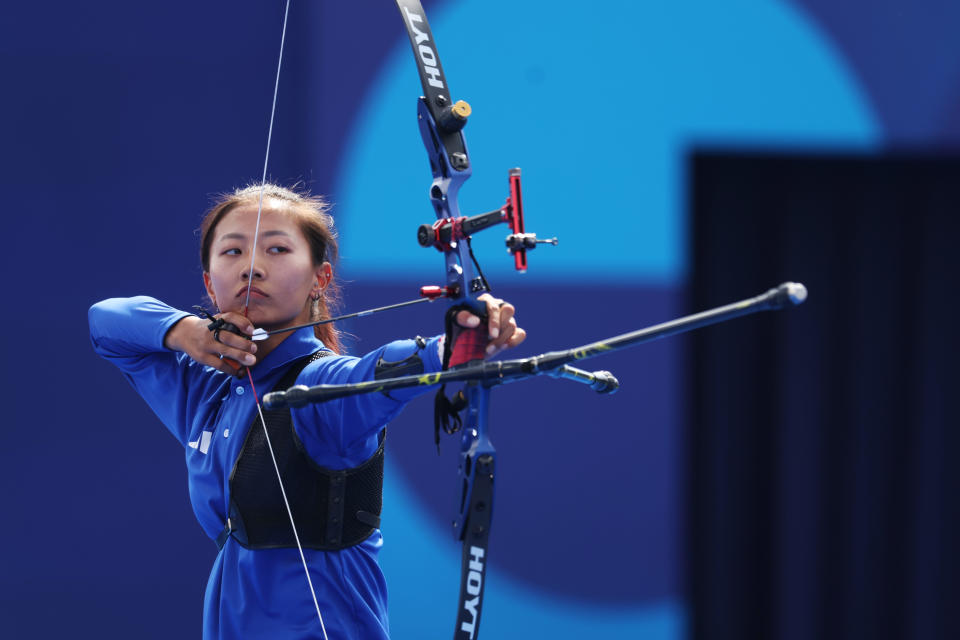 射箭國手邱意晴個人賽止步64強。(Photo by Julian Finney/Getty Images)