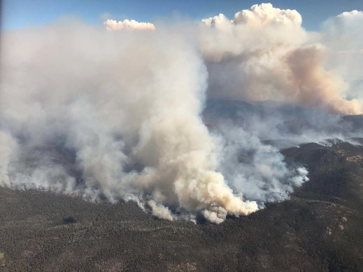 An aerial view of bushfires burning south of Canberra on January 31, 2020: Getty