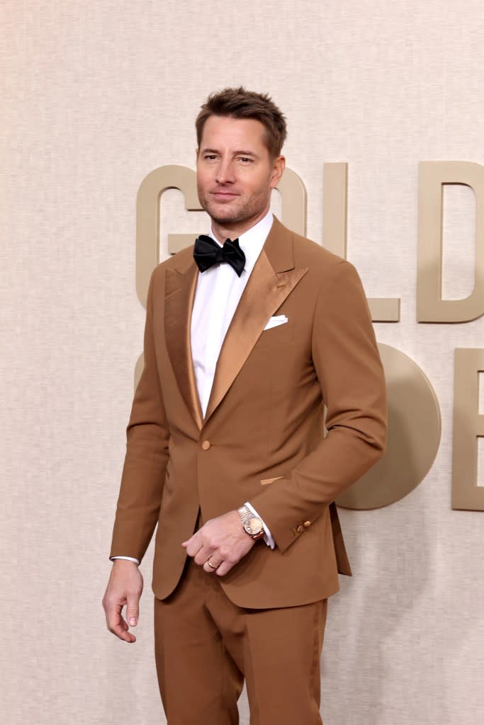 Justin Hartley attends the 81st Annual Golden Globe Awards at The Beverly Hilton on January 07, 2024 in Beverly Hills, California.