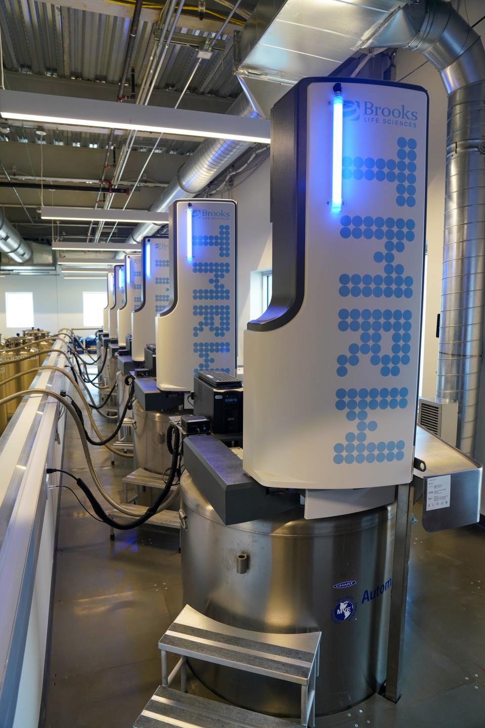 Robotic storage systems at the highly automated TMRW Life Sciences lab in Boulder, Colorado, where tens of thousands of human embryos and eggs are stored on behalf of clients undergoing IVF or freezing their eggs.