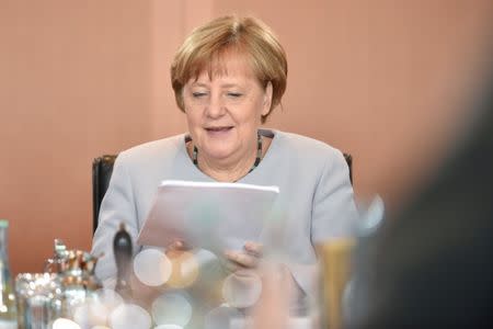 German Chancellor Angela Merkel attends the weekly cabinet meeting at the Chancellery in Berlin, Germany June 21, 2017. REUTERS/Stefanie Loos