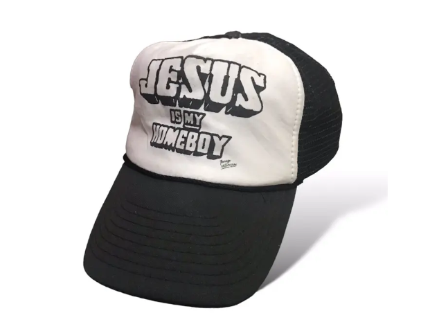Black and white cap with text "JESUS IS MY HOMIE."
