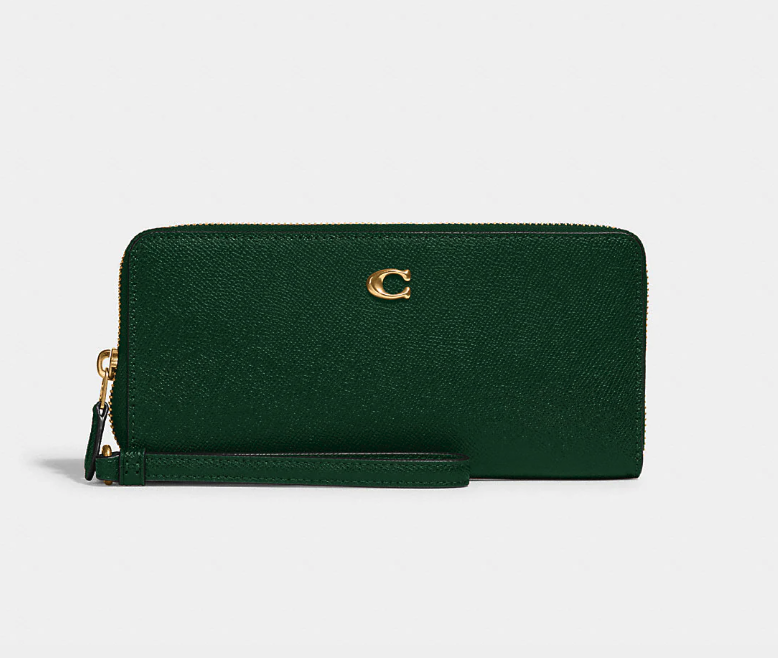 product photo of green Continental Wallet. Image via Coach