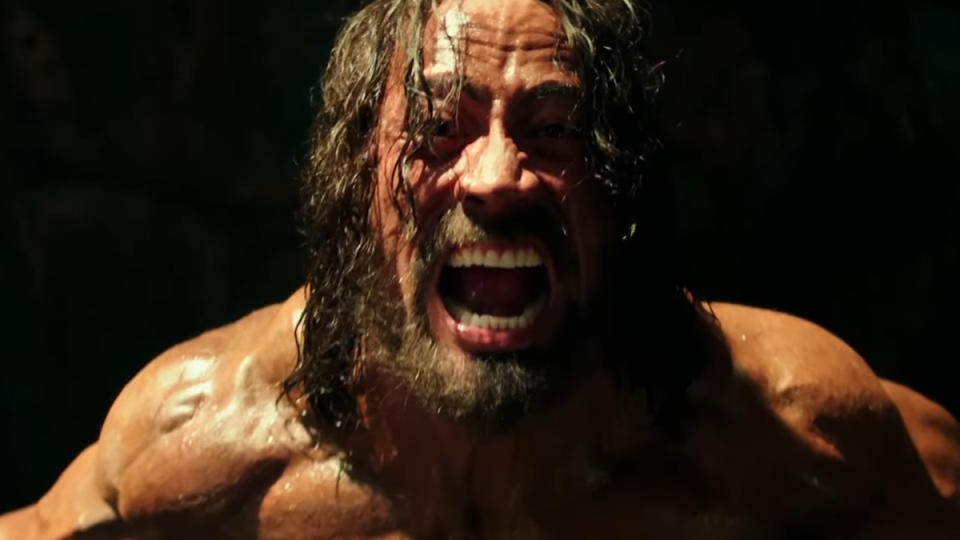 Dwayne Johnson yells out as Hercules