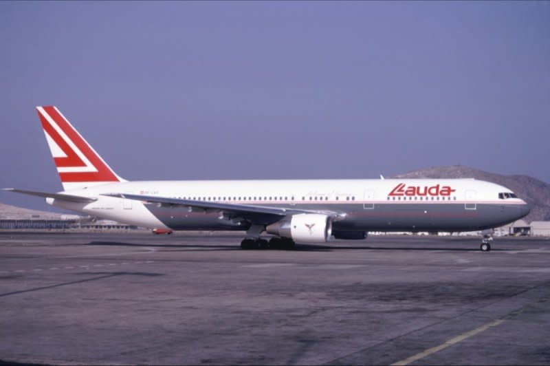 The Boeing 767 that exploded May 26, 1991, over Thailand. All 223 people aboard Lauda Air Flight 004 died in the crash. File Photo by Werner Fischdick/Wikimedia