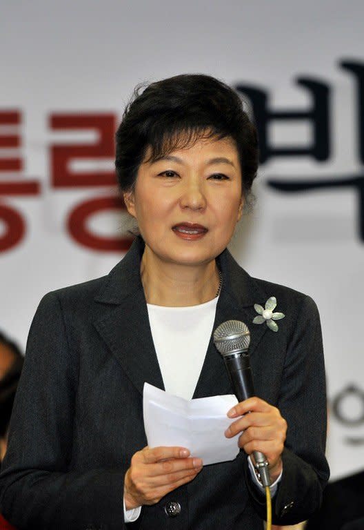 South Korea's president-elect Park Geun-Hye is shown in Seoul on December 20, 2012. Park, who had urged outgoing president Lee Myung-Bak not to hand out controversial pardons, felt it was "extremely regrettable" that he had decided to go ahead