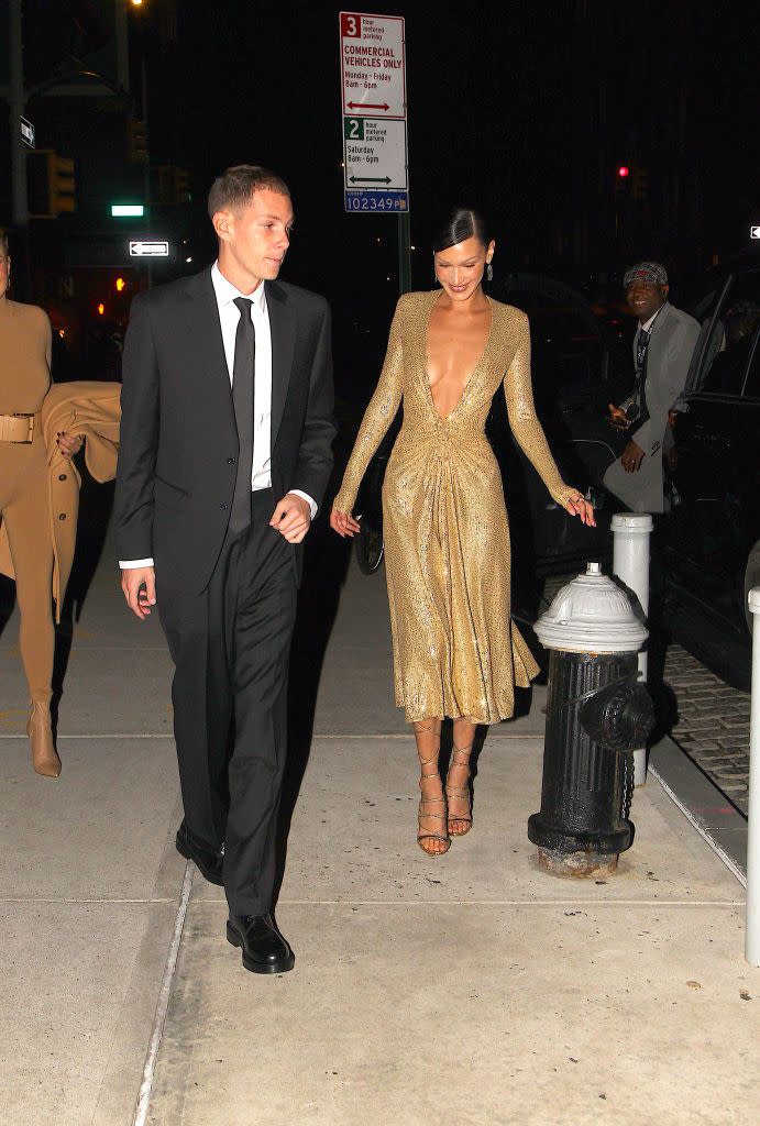 new york, ny   october 17 marc kalman and bella hadid are seen attending the golden heart awards on october 17, 2022 in new york photo by megagc images