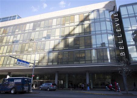 The front entrance of Bellevue Hospital is seen in the Manhattan borough of New York April 23, 2014. REUTERS/Carlo Allegri