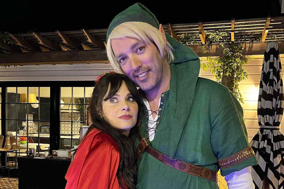 <p>Zooey Deschanel/ Instagram</p> Zooey Deschanel and Jonathan Scott, Halloween 2023