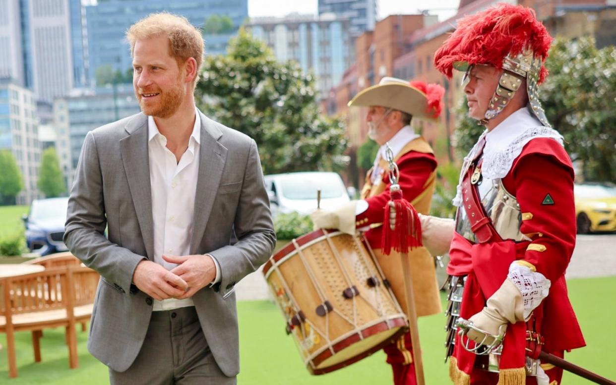 The Duke is greeted by Musketeers at the Invictus Games Foundation Conversation at the Honourable Artillery Company on Tuesday