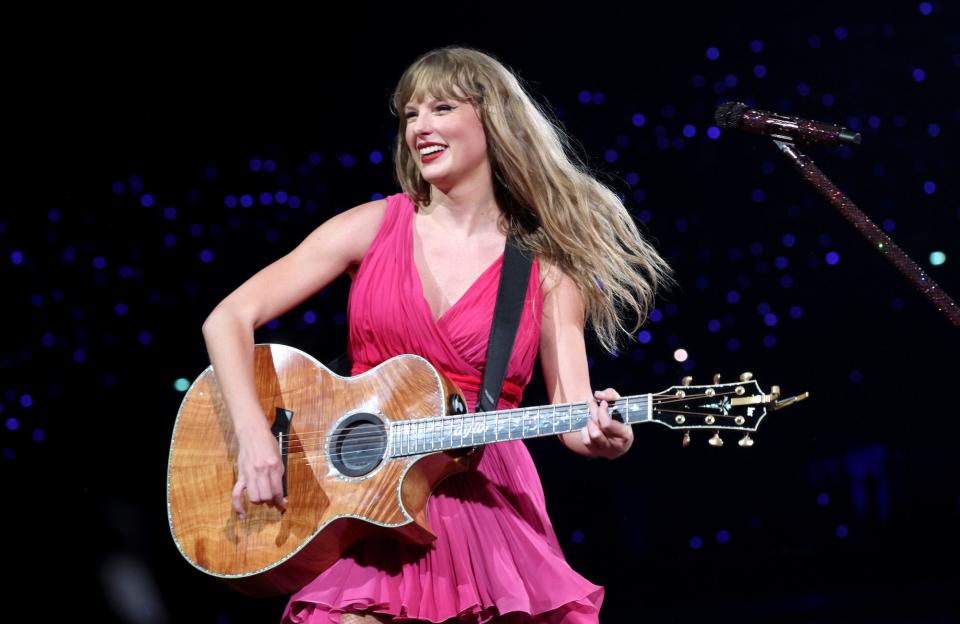 Taylor Swift performs at The Eras Tour in Nanterre, France.