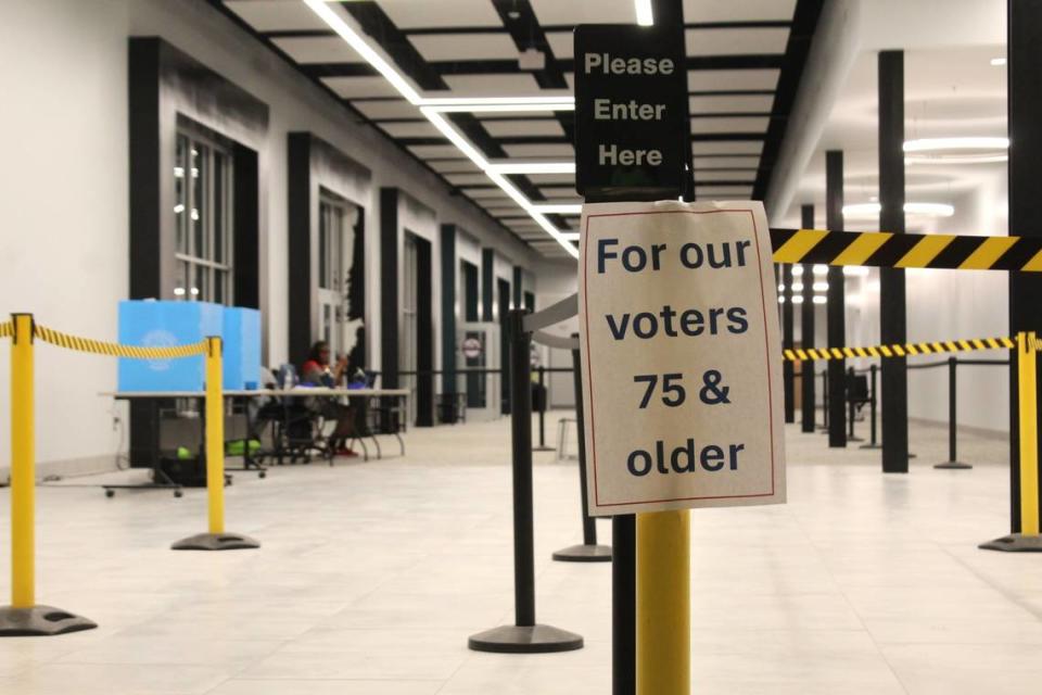 Macon-Bibb County early voters at Macon Mall who are 75 years or older have a designated line, about half the distance of the regular line.