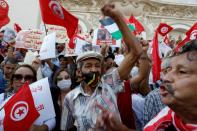 Supporters of Tunisian President Kais Saied rally in Tunis