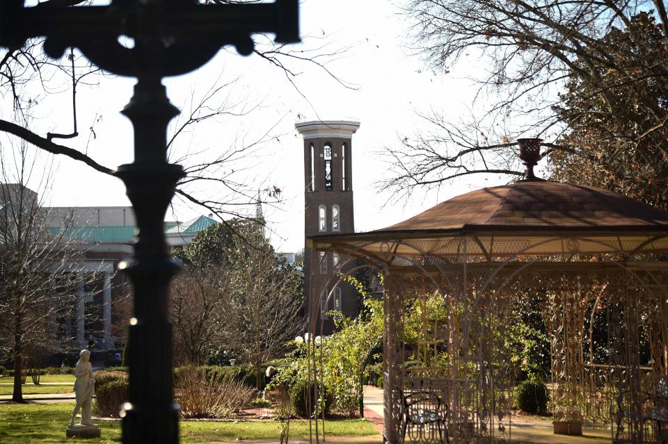 A view of the Bell Tower at Belmont University in Nashville, Tenn., Friday, Dec. 16, 2022. 