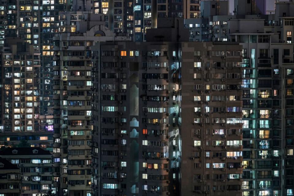 View of residential units during a Covid-19 coronavirus lockdown in the Jing'an district of Shanghai on April 21, 2022.<span class="copyright">HECTOR RETAMAL/AFP via Getty Images</span>