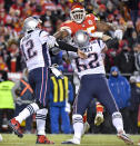 <p>Kansas City Chiefs defensive end Chris Jones couldn’t get to New England Patriots quarterback Tom Brady in the second quarter due to the blocking of offensive guard Joe Thuney during the AFC Championship game on Sunday, Jan. 20, 2019 at Arrowhead Stadium in Kansas City, Mo. (John Sleezer/Kansas City Star/TNS) </p>