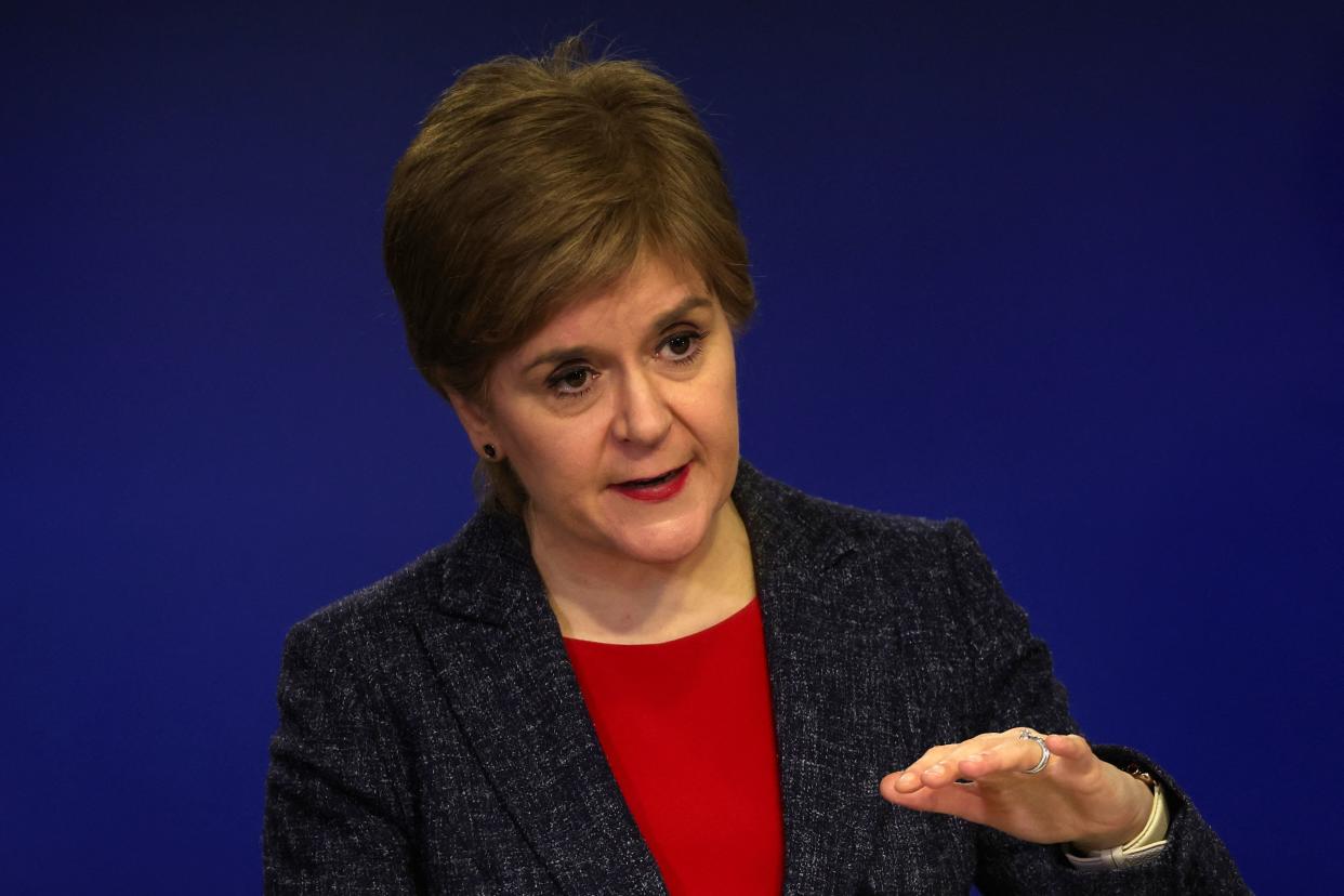 Scotland's First Minister Nicola Sturgeon makes a statement on th National Health Service (NHS), in Edinburgh, on January 9, 2023. (Photo by RUSSELL CHEYNE / POOL / AFP) (Photo by RUSSELL CHEYNE/POOL/AFP via Getty Images)