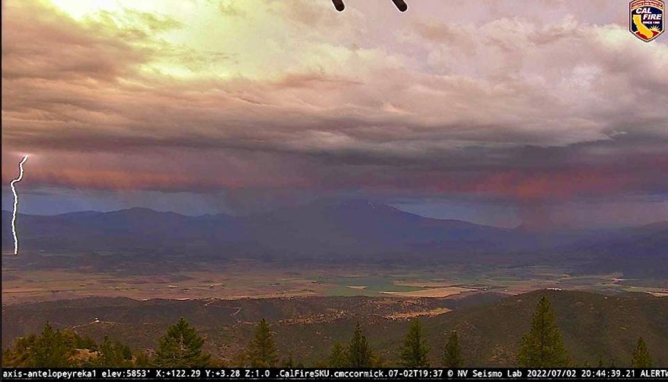 More than 262 lightning downstrikes were recorded Saturday, July 2, 2022, in Siskiyou County. Cal Fire said they had 12 reports of fires and were able to confirm, locate and extinguish four of them.