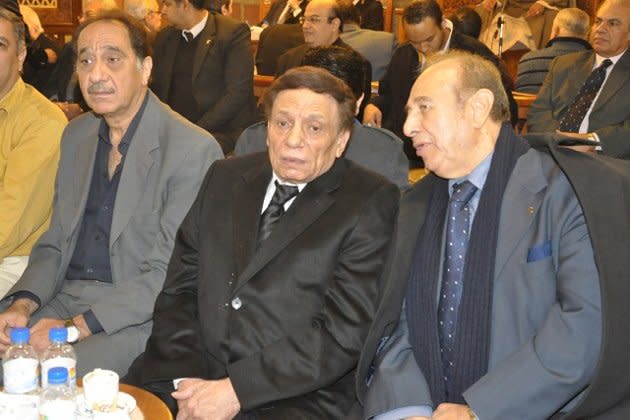 Egyptian legendary actor Adel Imam attends the funeral of composer Ammar el Sherei.