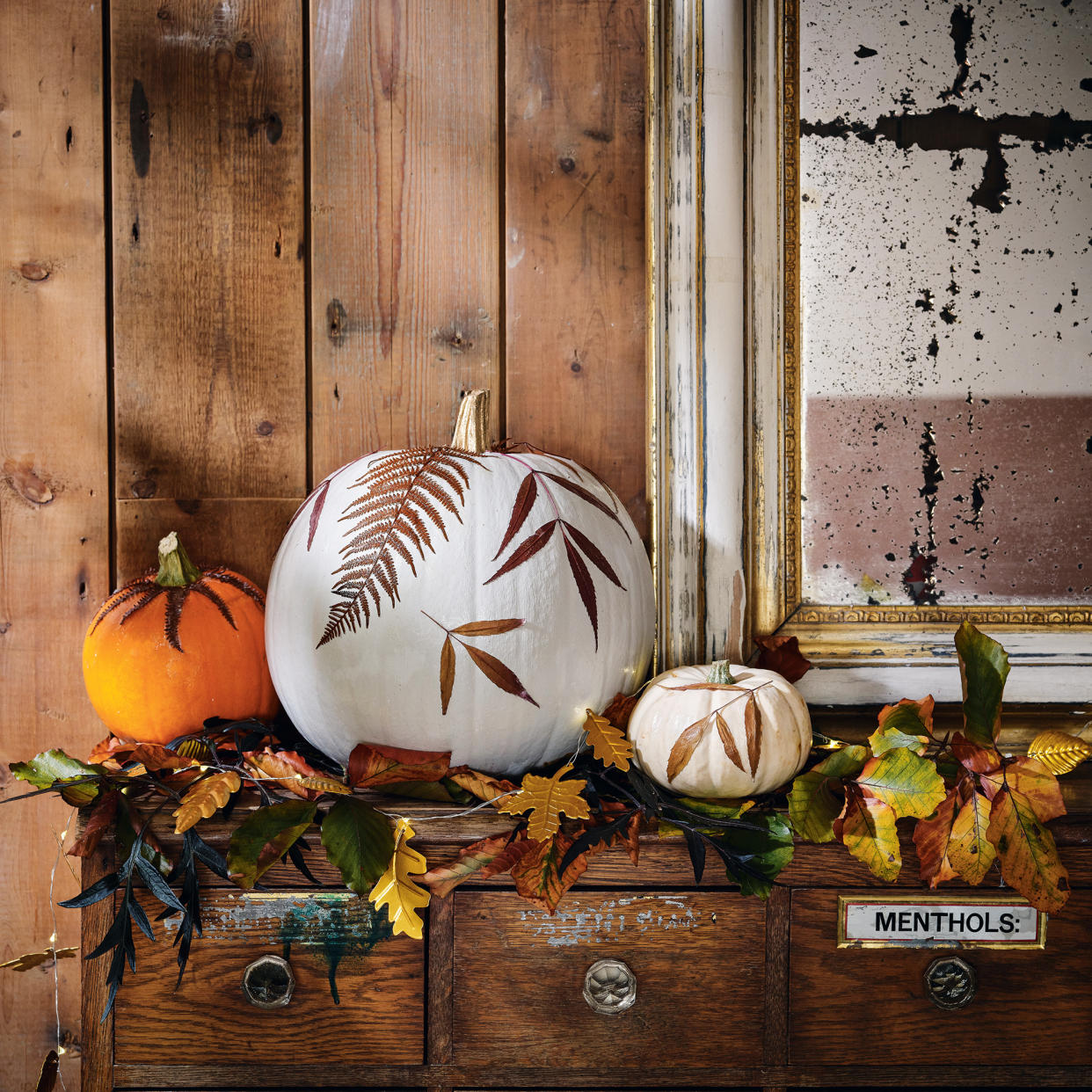  Pumpkins with nature decoupage decoration. 