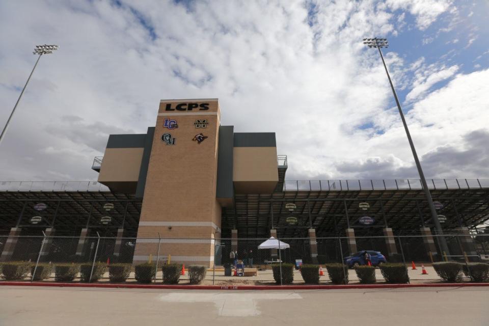 The west parking lot of Field of Dreams, 2501 Tashiro Drive in Las Cruces, will be a COVID-19 testing site Monday through Saturday, through Feb. 21, 2022. Pictured Wednesday, Feb. 2, 2022.