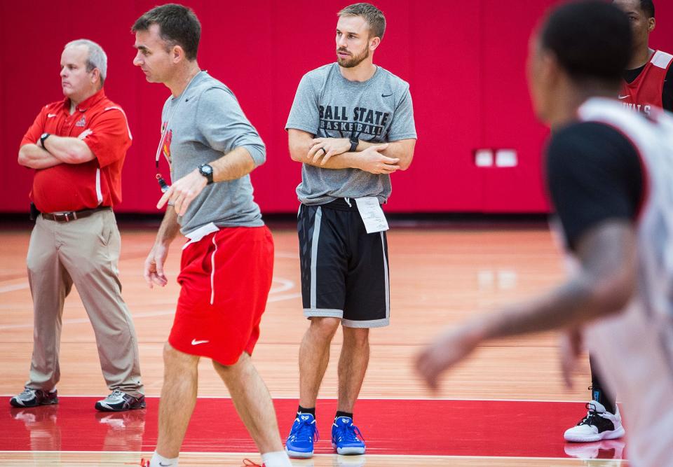 Assistant coach Ben Botts during practice in Worthen Arena's practice gym Tuesday, Oct. 23, 2018. 